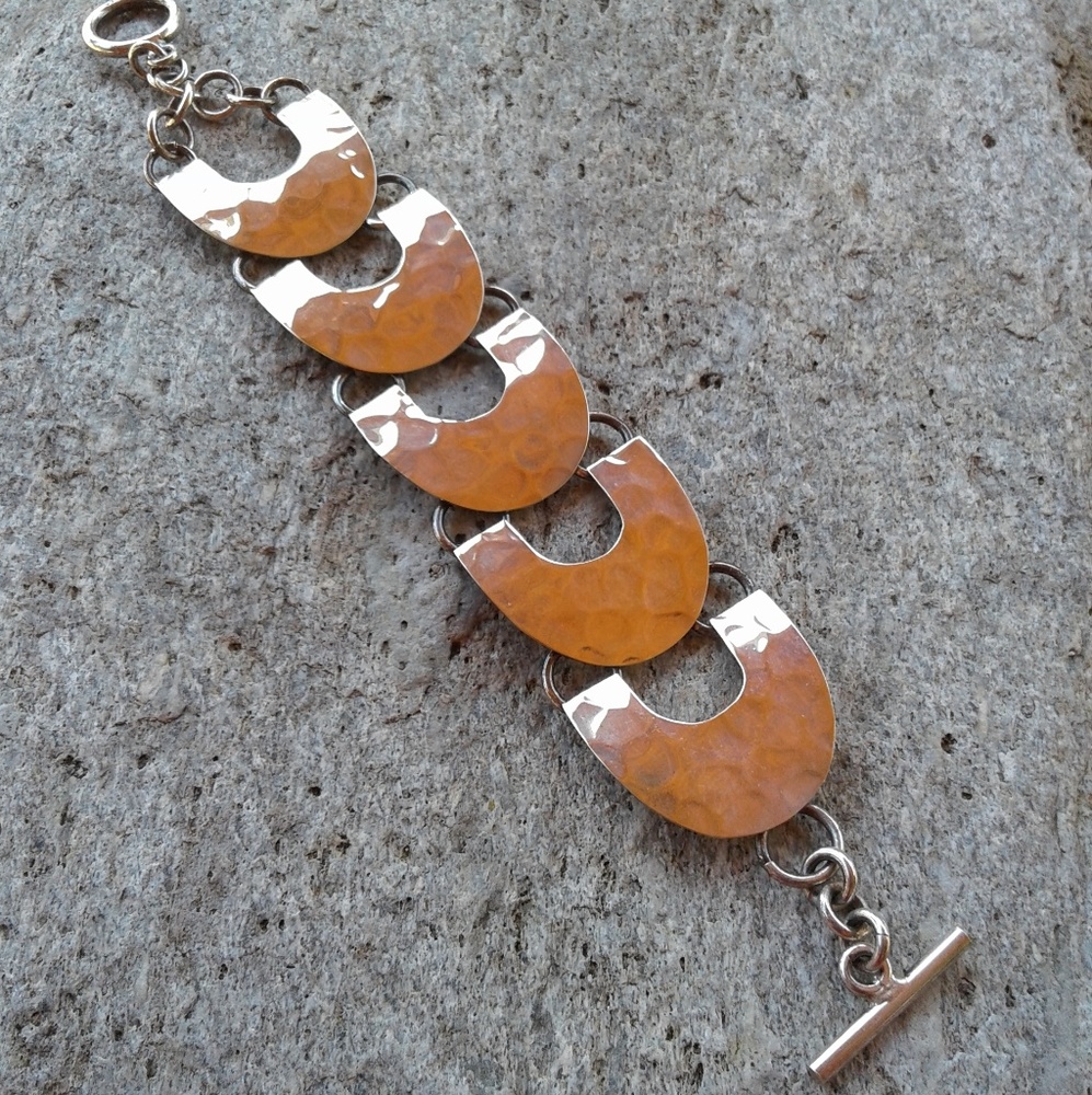 Sterling Silver hammered Link Bracelet - Picture 13 of 16